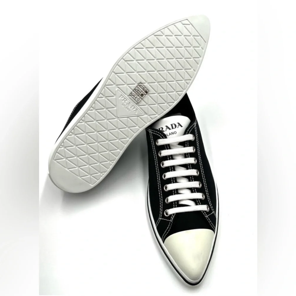 Prada Point-Toe Canvas Sneakers - Picture 5 of 8